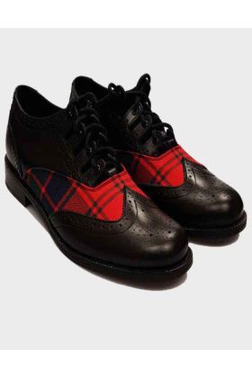 Black Leather Tartan Ghillie Brogues Shoes