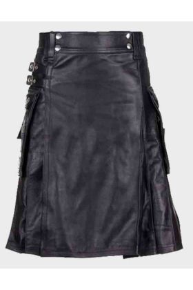 Black Leather Utility Kilt