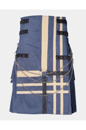 Blue New Fashion Cotton Utility Kilt

