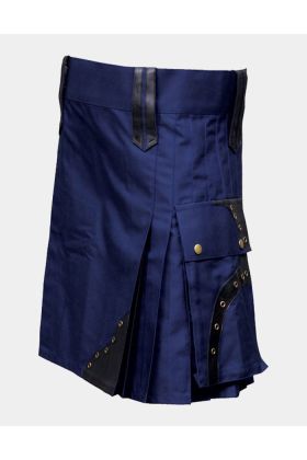 Blue Utility Kilt with Leather Patches
