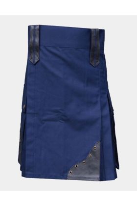 Blue Utility Kilt with Leather Patches
