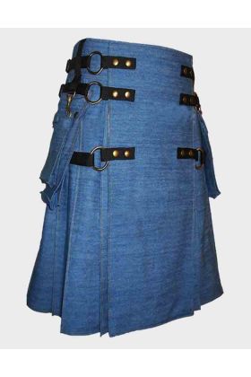 Blue Denim Cargo Fashionable Utility Kilt