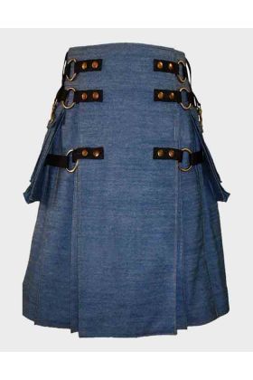 Blue Denim Cargo Fashionable Utility Kilt