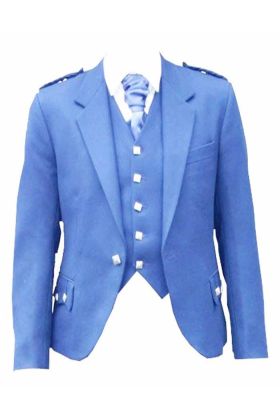 Blue Wool Tweed Argyle Kilt Jacket and Vest