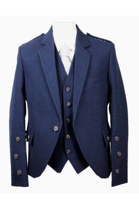 Braemar Blue Wool Tweed Argyle Jacket and Vest