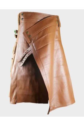 Camel Brown Leather Kilt for Sale
