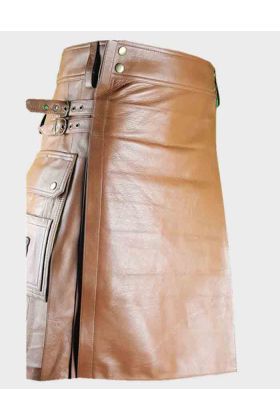 Camel Brown Leather Kilt for Sale