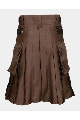 Chocolate Brown Cotton Utility Kilt For Man
