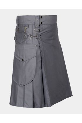 Dark Grey Utility Kilt with Cargo Pockets
