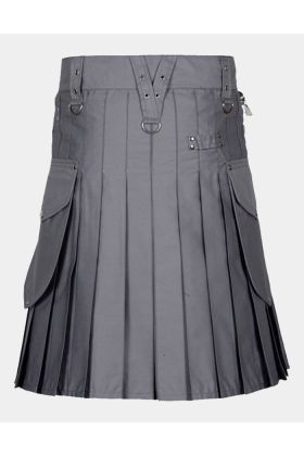 Dark Grey Utility Kilt with Cargo Pockets
