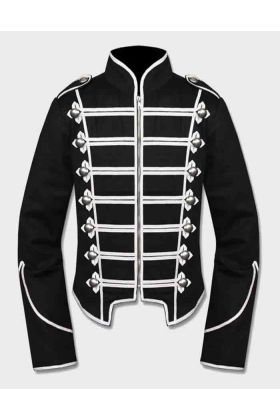 Fashionable Gothic Black Silver Military Drummer Jacket