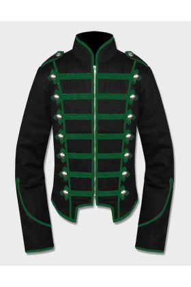 Gothic Black Green Military Drummer Jacket