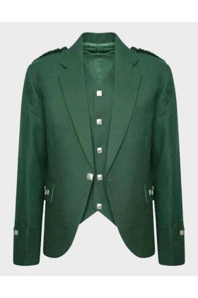 Green Wool Tweed Argyle Kilt Jacket and Vest