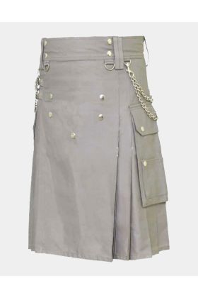 Grey Active Man Utility Kilt With Silver Chain
