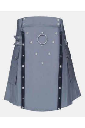 Grey Utility Kilt With Leather Strap