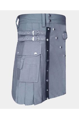 Grey Utility Kilt With Leather Strap