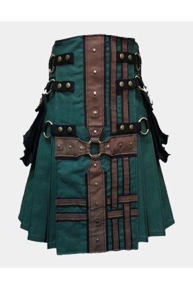 Hunter Green With Brown Medieval Modern Hybrid Kilt for sale