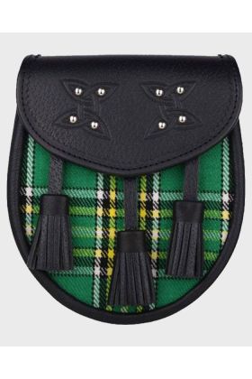 Irish National Green Genuine Leather Tartan Sporran