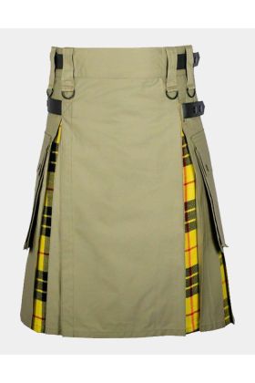 Khaki Cotton MacLeod of Lewis Tartan scotish Hybrid Kilt