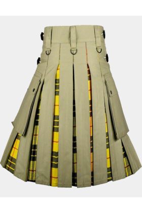 Khaki Cotton MacLeod of Lewis Tartan scotish Hybrid Kilt