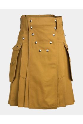 Khaki Modern Utility Kilt For Men
