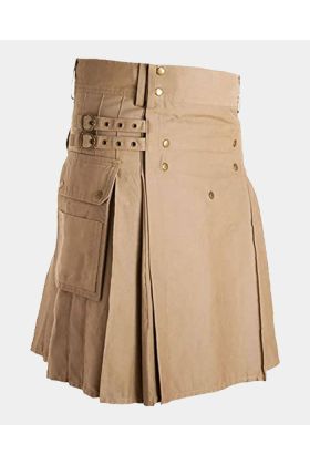 Khaki Utility Kilt & Straps Style With Cargo Pocket
