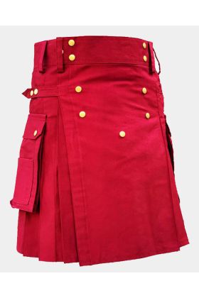 Men Red Modern Utility Kilt