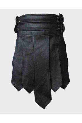 Mens Black Leather Roman Gladiator Kilt