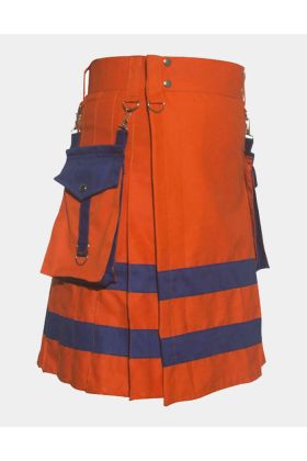 Orange Utility Kilt with blue Lines
