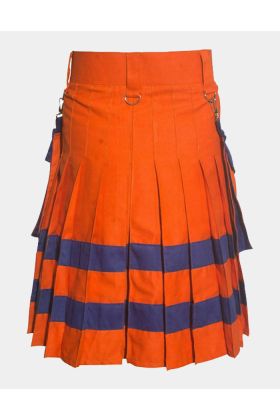 Orange Utility Kilt with blue Lines