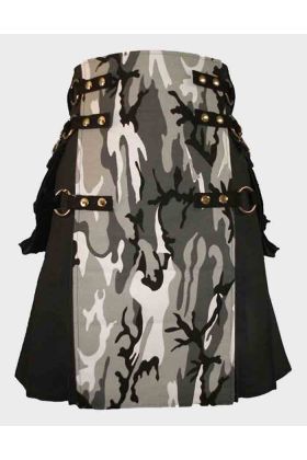 Black Canvas Urban Camouflage Cargo Utility Kilt
