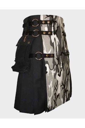 Black Canvas Urban Camouflage Cargo Utility Kilt
