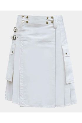 White Utility Kilt With Cargo Pocket