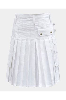 White Utility Kilt With Cargo Pocket