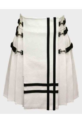White Real Leather Fashionable Gladiator Kilt