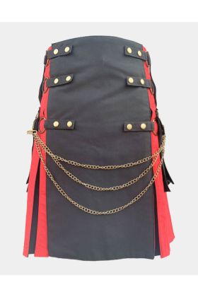 Black and Red Hybrid Utility Kilt with Silver Chain
