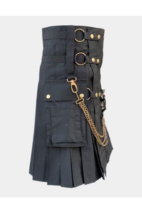 Black Fashion Utility Kilt With Chains
