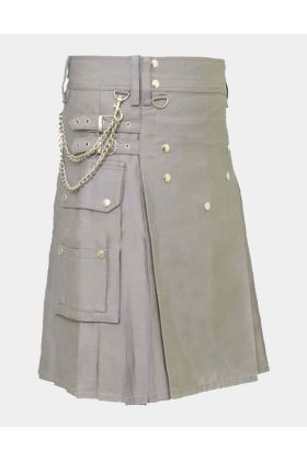 Grey Active Man Utility Kilt With Silver Chain
