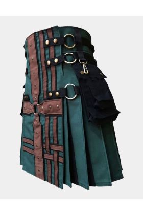 Hunter Green With Brown Medieval Modern Hybrid Kilt for sale